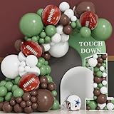 Adeyoo Football Balloon Garland Arch Kit, 130Pcs Green and Brown Balloons Big Football Foil Balloons Sage Green White Balloon for Touch Down Rugby Birthday Sports Party Decorations