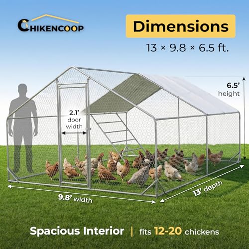 Image of 13x9.8x6.5 ft Large Metal Chicken Coop Walk-in Chicken Run with Cover