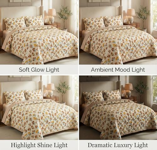 Image of BSB Home Cotton All-Weather Embroidered Ultrasonic Quilted Thread Free 3 Pcs Comforter Set with Pillow Shams- Light Weight Bedspread /Duvet /Quilt - Double, 150 GSM | Almond and Rust