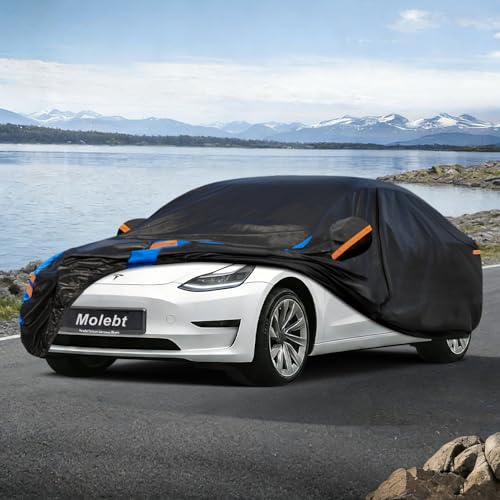 Image of Custom Fit Car Cover for Tesla Model 3 (2017-2026), Upgraded Waterproof All Weather Outdoor Auto Cover with Charging Port Access, Driver Door Zipper & Mirror Pockets, UV /Snow /Dust Protection