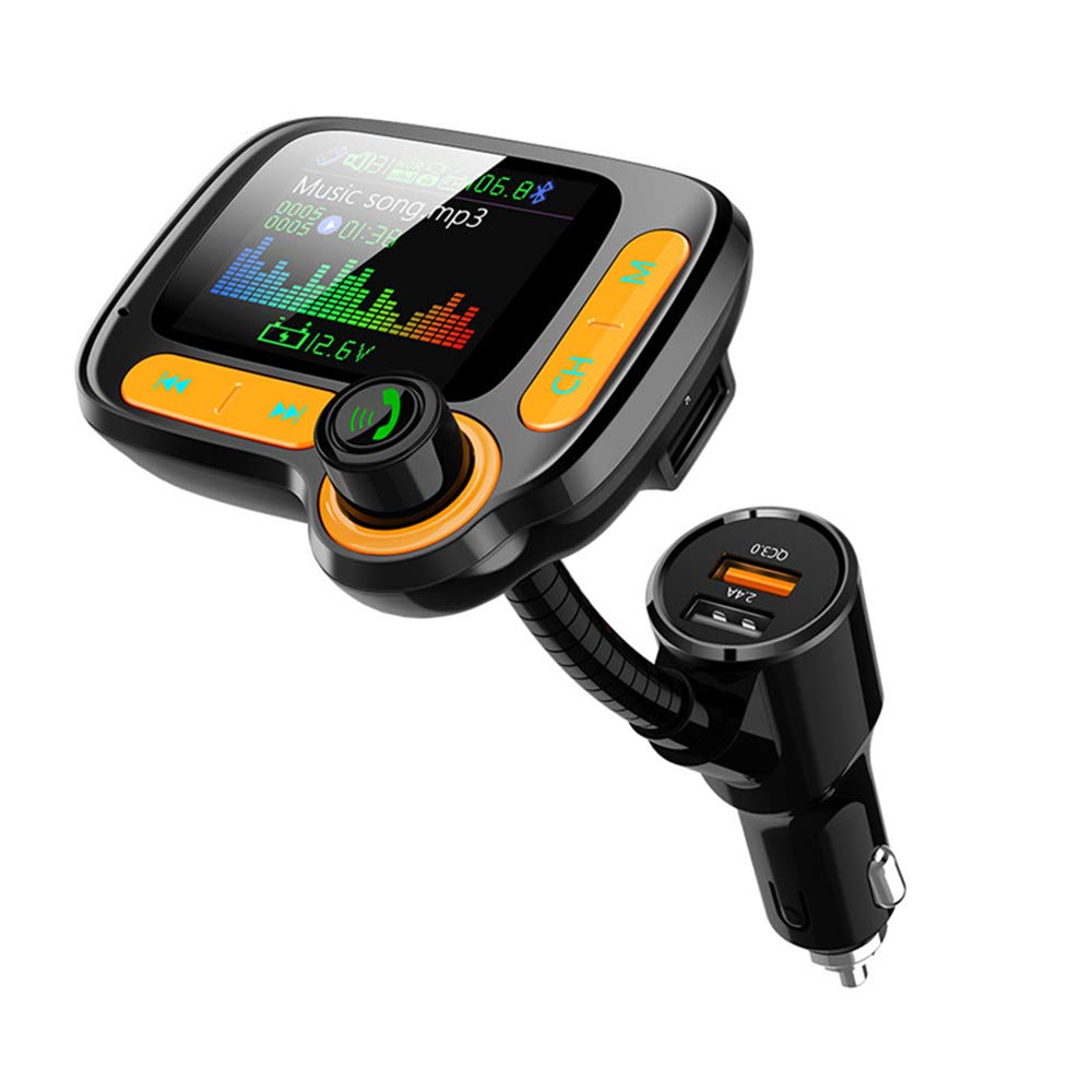 YONGYAO Coche Bluetooth 5.0 Transmisor FM Manos Libres inalámbrico Audio Receptor Reproductor de MP3 automático Cargador rápido USB Dual TF Coched 3.5mm AUX