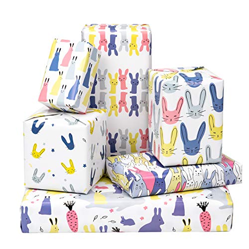MAYPLUSS Wrapping Paper Sheet - FoldedÂ Flat - 6 Different Rabbit Design (45.2 sq. ft.ttl.) - 27.5 inch X 39.4 inch Per Sheet