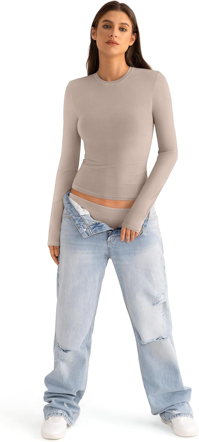 Womens Cotton Long Sleeve Shirts Crew Neck Fitted Basic Going Out Outfits Undershirt Spring Fall Clothes 2025 - Image 5