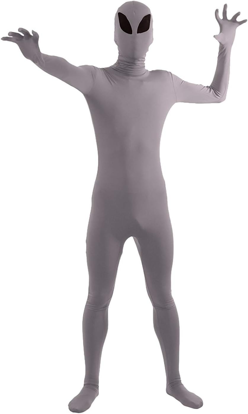 VSVO Full Body Zentai Solid Color Costume Bodysuit (Grey Alien, Large)