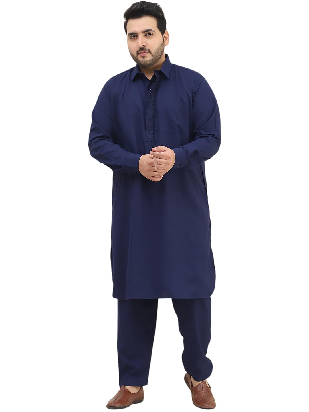 Sojanya Plus (Since 1958), Men's Cotton Navy Blue Pathani Kurta Salwar Set