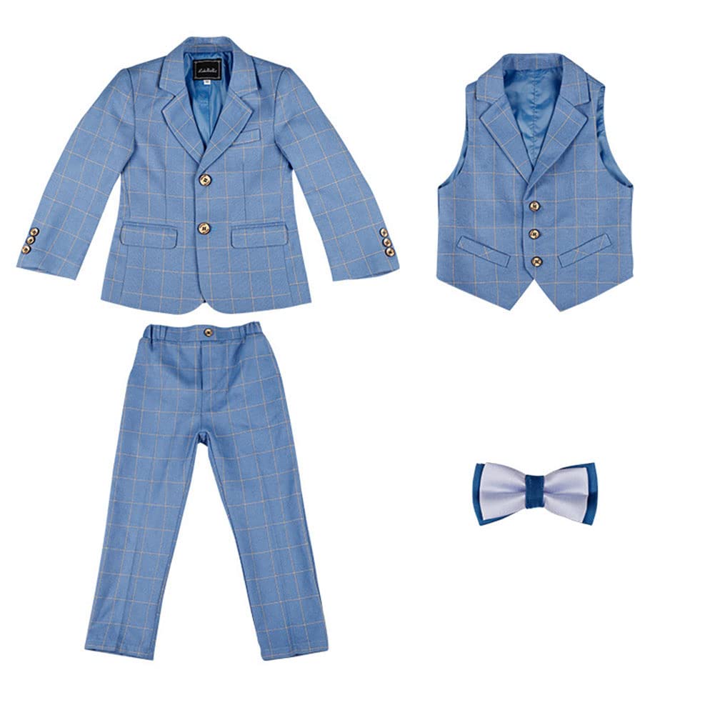 DAIHAN Traje a Cuadros para niños De Color Claro Camisa de Vestir de Chaqueta Formal Pantalones Chaleco Fiesta de Cena Cumpleaños de actuación Traje de Boda de Vacaciones de Noche Traje de Caballero