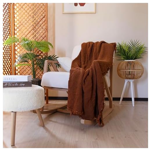 PÜSKÜL- Premium 100% Turkish Cotton Muslin Throw Blankets Throw Size for Couch Sofa Bed, Airy Light Soft Gauze Throw Blanket, Made in Turkey (Tobacco-Rust, Throw XL Size 53" x 67" inch)