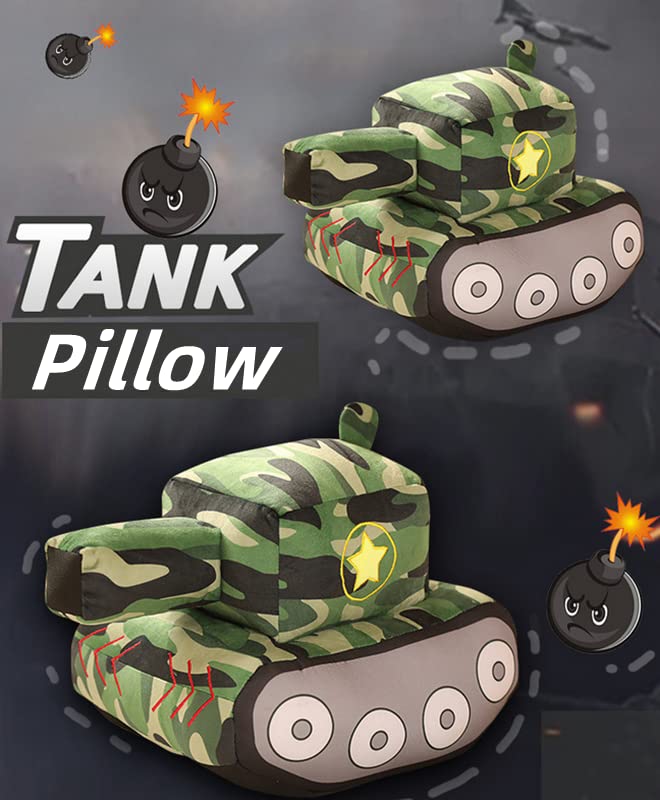 Image of Car Plush Toy Soft Stuffed Car Plush Pillow Toy CuteTractor Cartoon Throw Pillow Plushie Gifts for Kids Birthday Christmas Party (Tank)