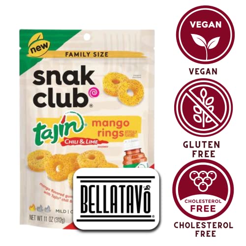Spicy Mango Gummies Family Pack. Includes Two-11 Oz Family Size Bags Of Snak Club Tajin Mango Gummy Rings. Snak Club Tajin Gummy Snacks Are Vegan Gummy Candy! Comes With A Bellatavo Fridge Magnet! #TOP4