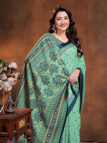 Image of Garden Vareli Floral Booti Print Crepe Saree With Unstitched Blouse Piece