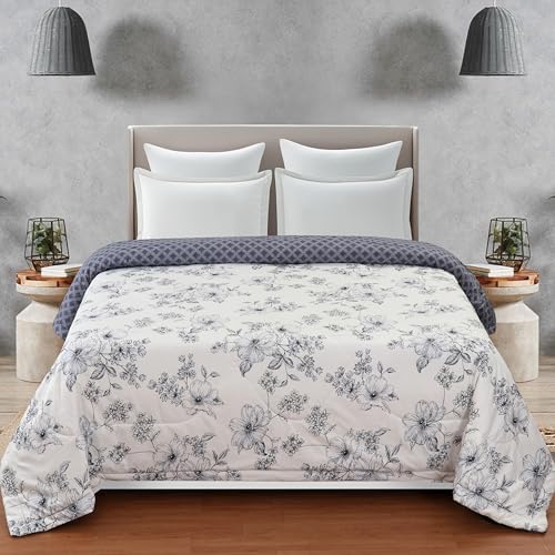 Image of Florida Microfiber Floral Double Bed Comforter | 220x240 cm | 180 GSM | Soft Reversible Lightweight Comforter for All Seasons