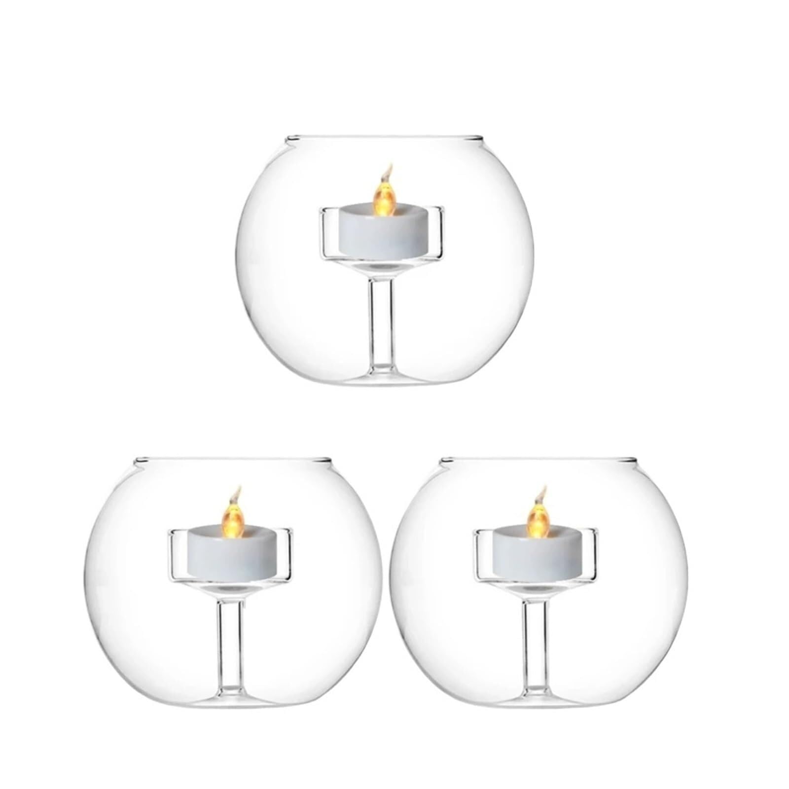 Candle Holders 9.0cm Clear Round Glass Tealight Votive For Wedding Party Centerpieces Decorations(3pcs With Candle)