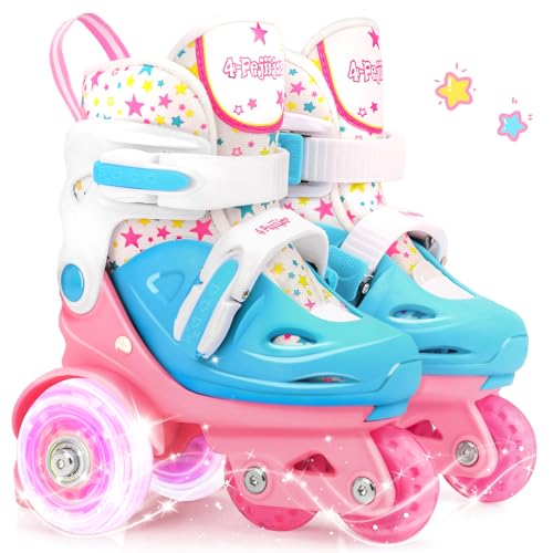 Adjustable Roller Skates for Kids Girls Ladies with Light Up Flash LED Wheels(Age 3-9),Fun Illuminating,Three-Point Type Balance,Gift Box Packing for Toddlers,Children,Youth, Teenagers(XS Size)