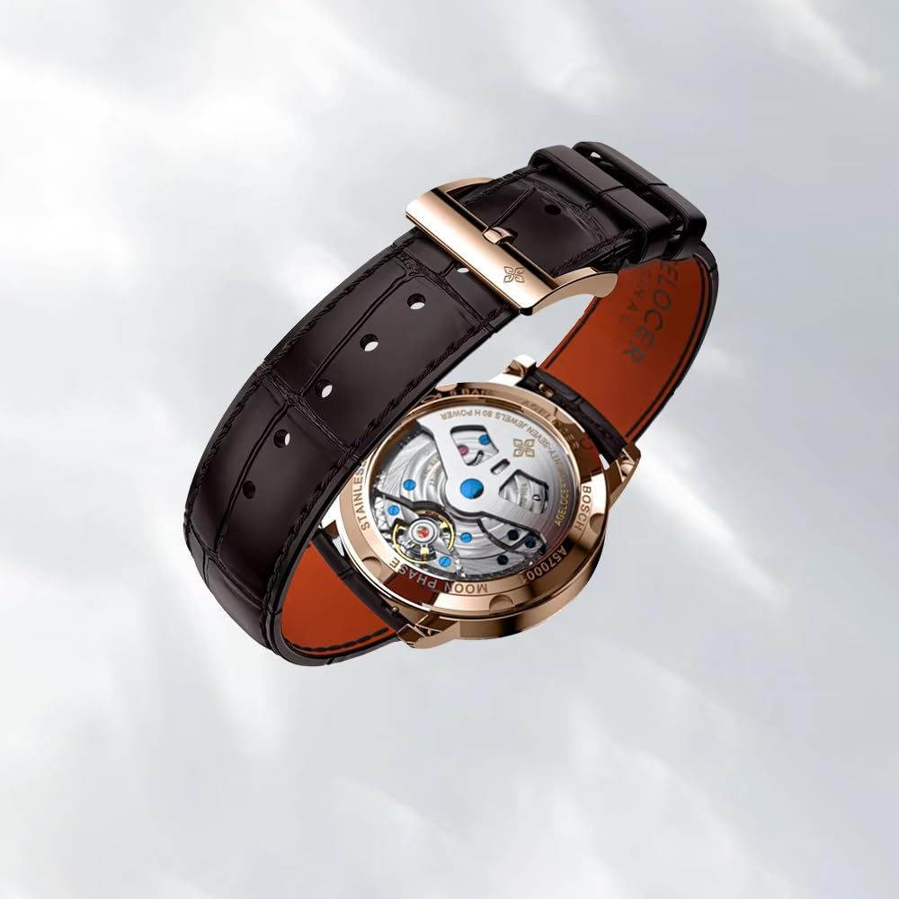 agelocer Herren-Armbanduhr, mechanisch, automatisch, Mondphase, 40 mm, Automatik mit Panorama-Mondphase, 80H Gangreserve, Saphirglas, 316L Stahl & Krokodillederarmband (LQ_6404D2), Lq_6404d2