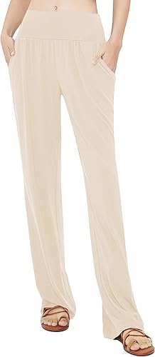 Miniatura 3 de Urban CoCo Pantalones de yoga cómodos para mujer, pantalones casuales de pierna ancha, pantalones elásticos de cintura alta con bolsillos