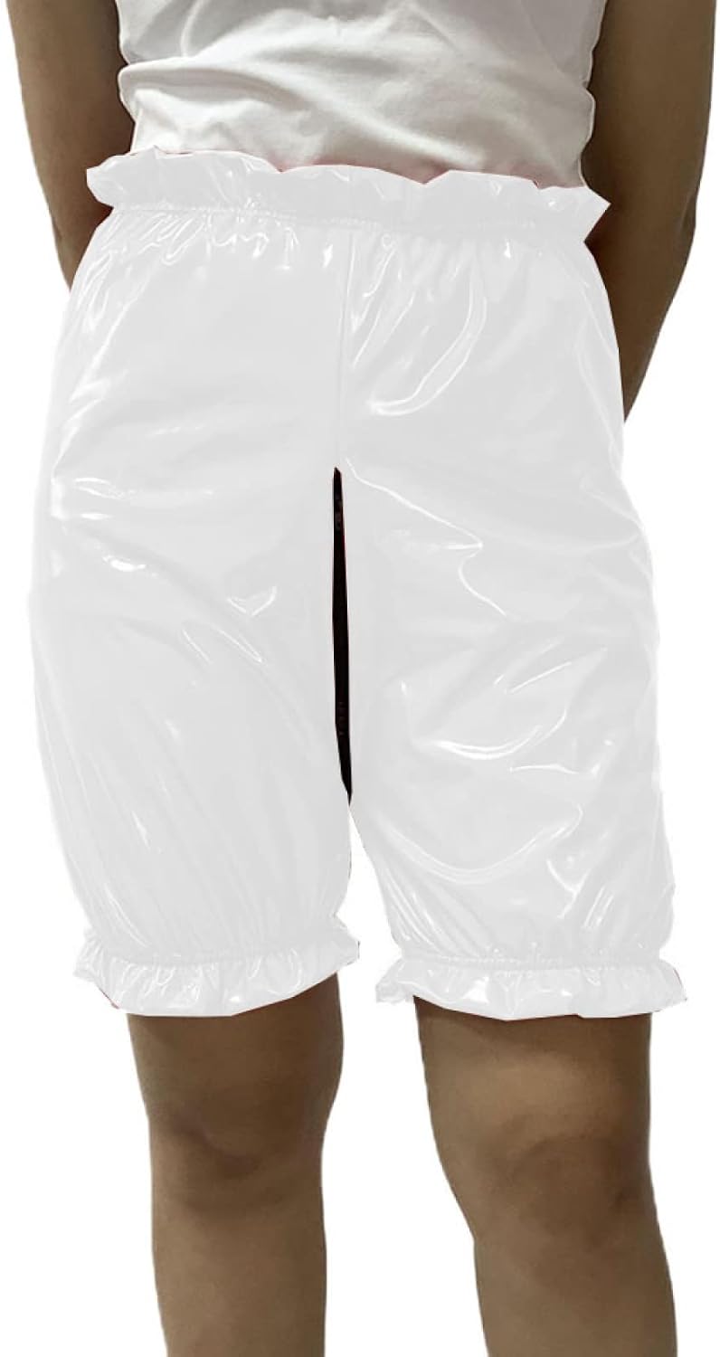 PVC Leather Pants Women High Waist Elastic Loose Shorts Zipper Summer Shorts Clothing Streetwear,Silver,8XL