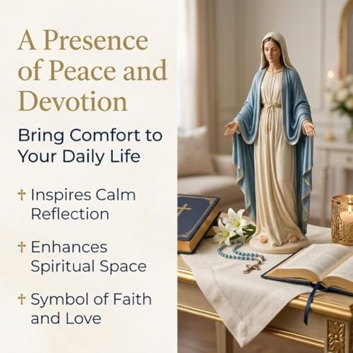 Virgin Mary Collectible Figure, Blessed Mother Madonna Catholic Religious Statue Saint Guadalupe Resin Hand Painted Decor Christian Prayer Altar Gift Home Sculpture(1pc) - 5