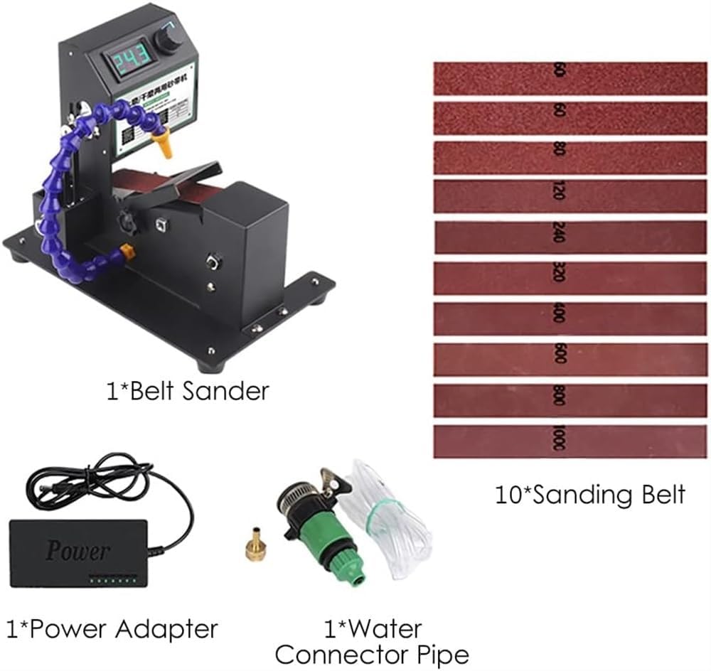 Grinder，350W Mini Belt Sander Electric Sanding Polishing Grinding Machine Dry & Wet Grinding Sander Grinder Small Sand-belt Machine Stepless Speed Regulation with 10 Sanding Belts for Polishing Wood (