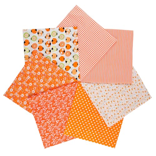 DERAYEE 綿混 花柄 生地 布 可愛い パッチワーク DIY手芸用 50×50cm ハンカチ ストール ヘアバンド シュシュ 7枚入り レッド (オレンジ, 50x50cm) - DERAYEE - 商品画像