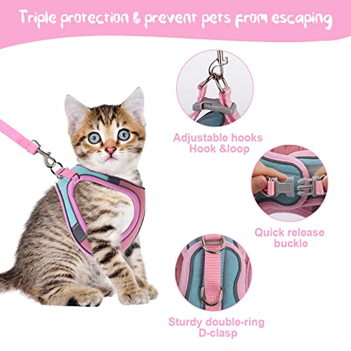 NiCoLa Harnais anti-fuite pour chat avec bande réfléchissante, harnais anti-chat et laisse, harnais souple réglable pour chats de taille moyenne et petite (rose vert, taille L) - Image 4