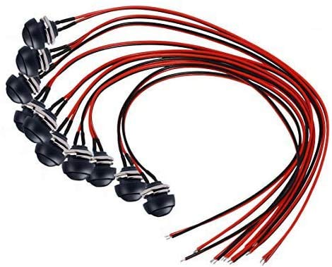 dstfuy SPST - Interruptor de botón momentáneo, interruptor de bocina de botón impermeable de 2 pines de encendido y apagado con cables de 20 AWG