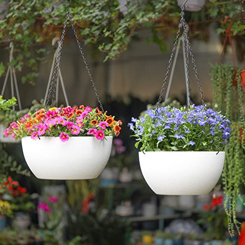 Miniatura 2 de T4u 30cm Macetas Colgantes Con Gancho Desmontable Maceteros Decorativos Interior Y Exterior Con Agujeros De Drenaje Macetas Para Plantas Flores,Decoración Del Hogar Balcón Jardín,Juego De 2,Blanco
