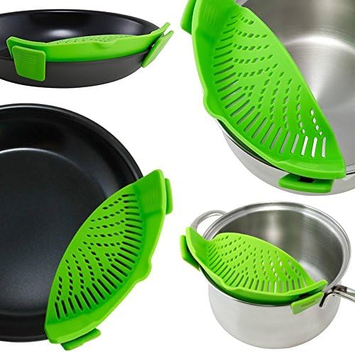 Silicone Clip-on Strainer Colander, Plus Soup Funnel for Pan Universal Size Material/Heat Resistant