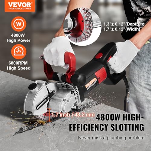 Image of VEVOR Wall Chaser Concrete Cutter 4800W (with 5 X 5 inch Saw Blades Dustproof and Line Infrared Sighting) for Marble Concrete Granite and Bricks Walls