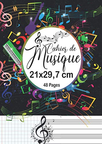 Cahier de Musique 21x29,7 48 pages: Cahier de musique avec portée et grands carreaux, cahier de musi