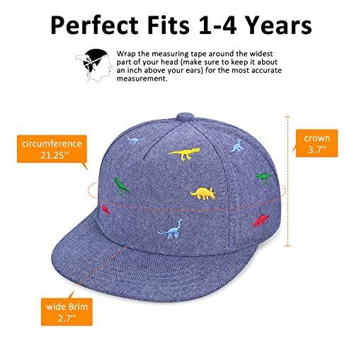 Kids Baseball Hat Toddler Boy Girl Sun Protection Hat Cotton Hats,Sun Hat For Baby Girls Boys Children (1-2 Years, Denim Blue - Embroidered Dinosaur) #TOP1