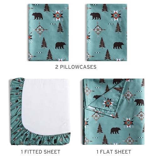 Parure de lit microfibre douce 4 pièces motif patchwork et cerf sauvage