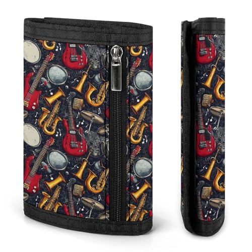 Retro Rock Instruments Print Wallet for Men, 8 Credit Card Holder Slim Minimalist Front Pocket Small Mens Bifold Wallets2