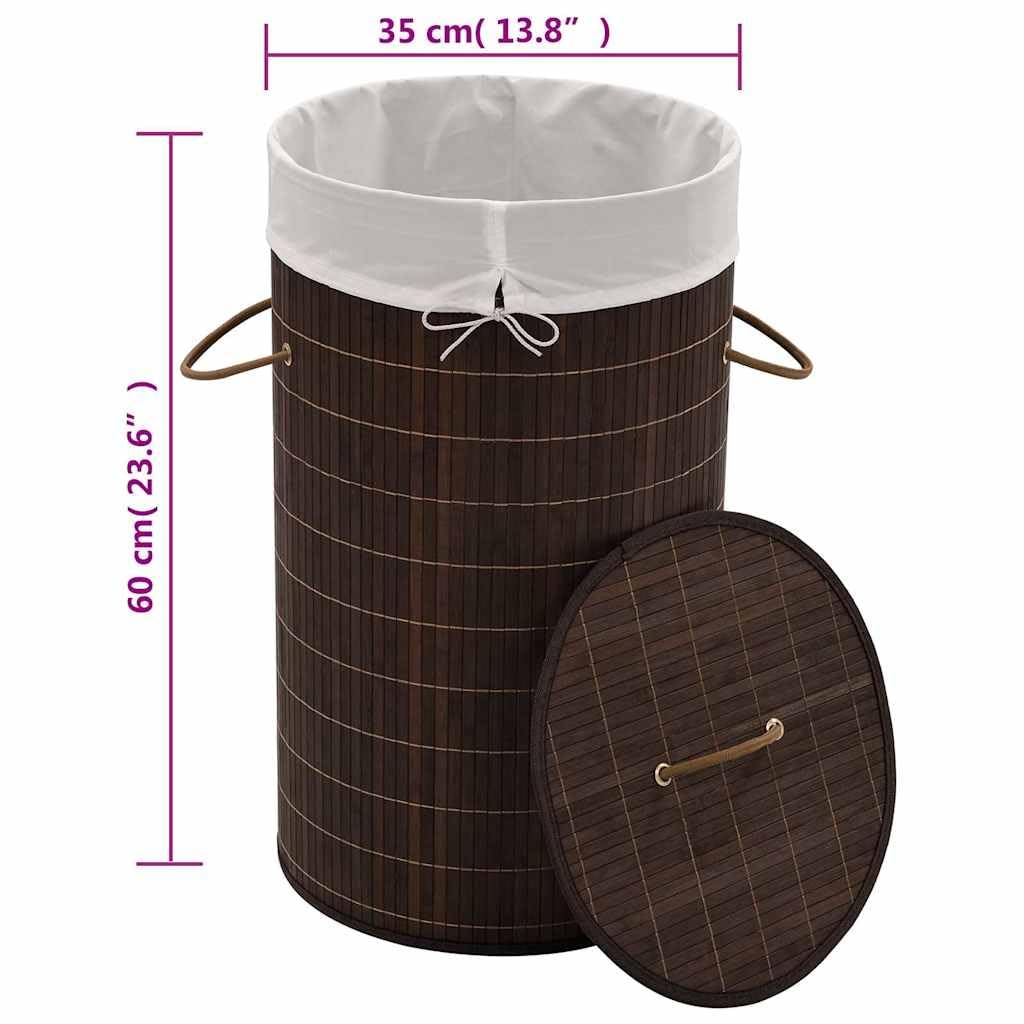 Okrągły ciemny brązowy bambusowy hamper z wyjmowaną wkładką, 35 x 60 cm