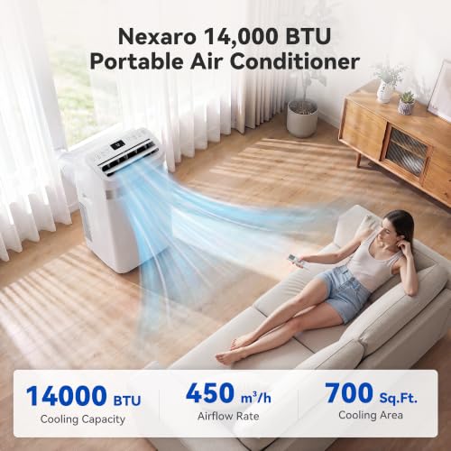 Image of 14000BTU Portable Air Conditioner, 4-in-1 700 Sq. Ft, Quiet for room | 14000BTU AC cools 700sq.ft, 4-in-1 cool /fan /dry /sleep, quiet, LED, remote, 24H timer, kit, for bed /office /dorm.