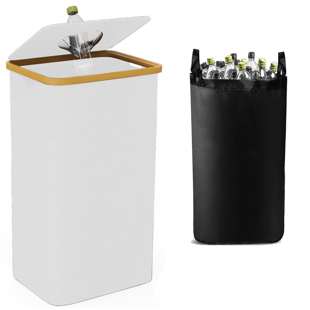 UDSKNV[KSL Laundry Basket, Oxford Cloth, Deposit Bottle Collector, Bottle Storage Box, Recycling Box, Indoor Garbage Bin White