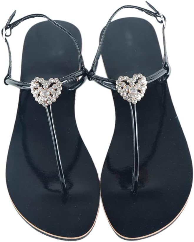 Suwequest Summer Women`S Fashion Diamond Sandals Beach Shining Shoes T-Strap Boho Flat Slippers