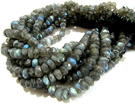Top Quality Natural Blue Flashy Labradorite Beads/Blue Fire Rondelle Faceted Labradorite Beads/ 6-7 Mm Size Israel Cut Bead/Strand 10" Long