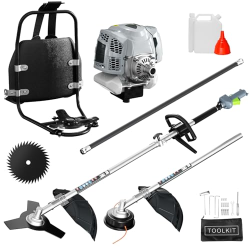 52CC Gas Powered Weed Wacker, 3-in-1 2-Stroke Backpack Gas Powered Weed Eater String Trimmer, Brush Cutter 3/40-Tooth Blade for Home Garden Lawn Trimming