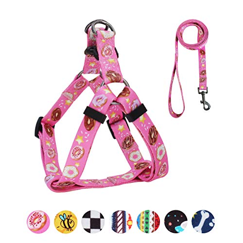 QQPETS Dog Harness Leash Set Adjustable Heavy Duty No Pull Halter Harnesses for Small Medium Large Breed Dogs Back Clip Anti-Twist Perfect for Walking (L(23"-32" Chest Girth), Pink Donut)