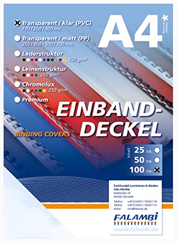 100 Deckelfolien A4, transparent-klar, 300 micron