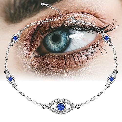 Image of Evil Eye Anklet Sterling Silver Infinity Lotus Flower Evil Eye Anklets for Women Ankle Bracelets Turkish Blue Eyes Protection Chain Jewelry