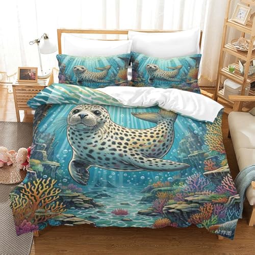 Parure de lit 140x200 microfibre douce avec fermeture éclair cachée motif sceau - 2
