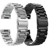 KOREDA Compatible with Fitbit Versa 3/Fitbit Sense Bands Sets for Women Men, Solid Stainless Steel M