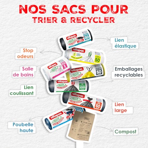 ALFAPAC Sacs Poubelle à Lien Large Ultra Résistant 74% Recyclé et 15% Végétal Fabrication Française 20 x - vue 5