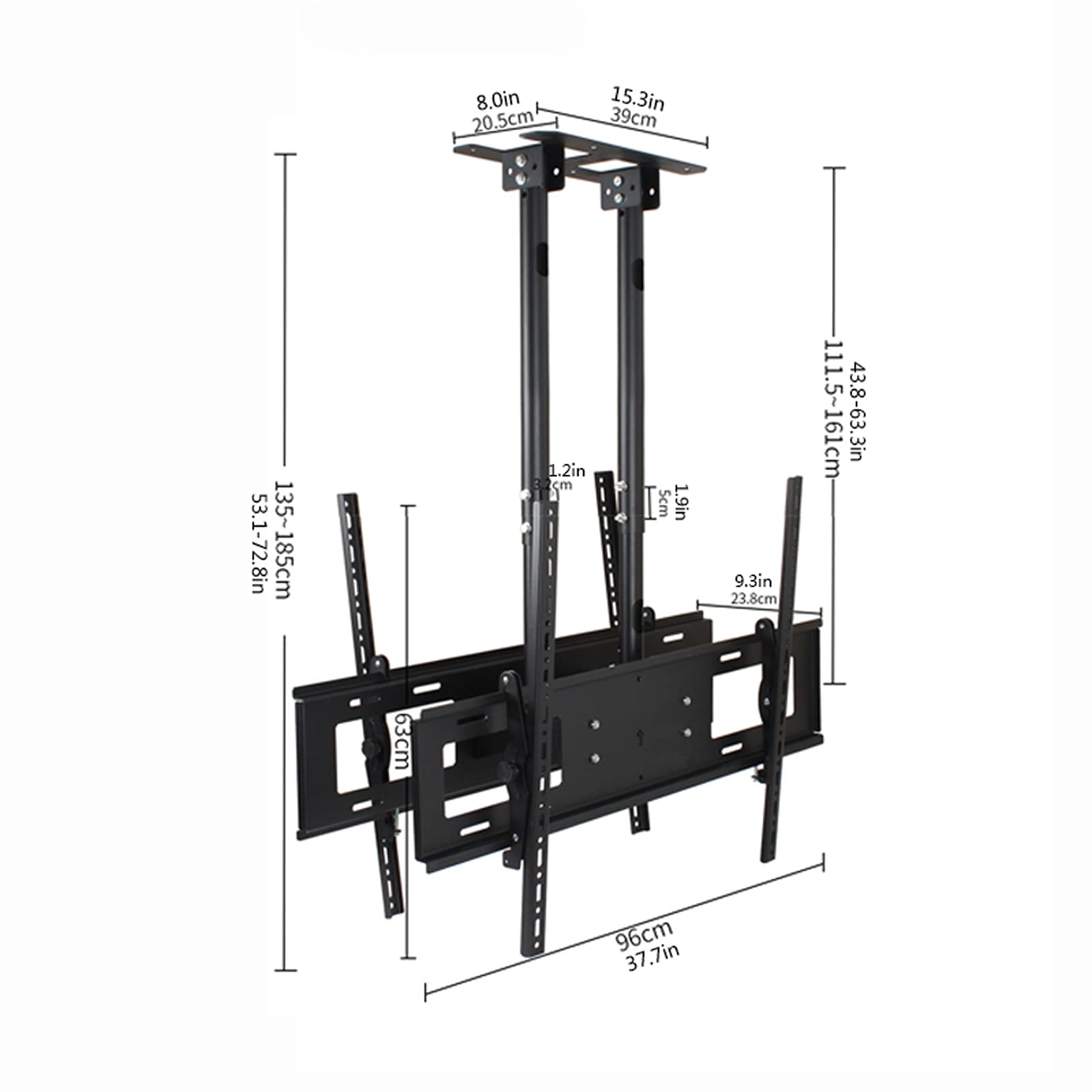 tv Stand 20 "-100" soffitto TV Staffa Doppia scarico a doppia asta TV Appendiabiti TV Staffa regolabile per montaggio a soffitto, max VESA 90. 0x600mm fino a 132 libbre .per casa, ufficio