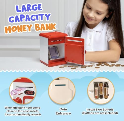 Image of Piggy Bank Toy for Kids and Adults - Gullak Money Safe with Number Password and Touch Sensor - Money Saving Mini ATM Toy with Lights and Sound (Multicolour)