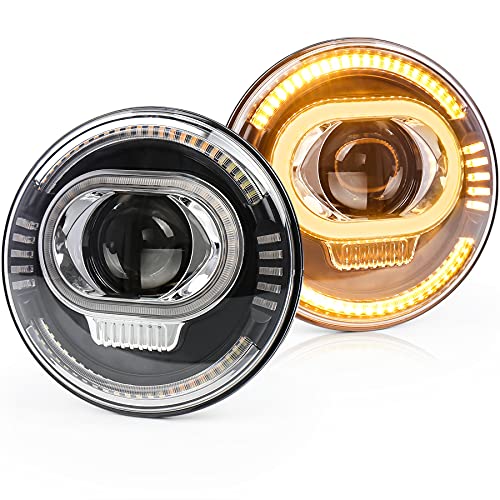 JK LED Headlights, DOT Approved PXPART 85W 7 Inch Round LED Headlights with Clear Dual Halo DRL Turn Signal Compatible with Jeep Wrangler JK TJ CJ LJ Land Rover
