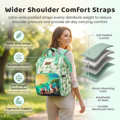 Image of StarAndDaisy Baby Bag for Mother Travel /Diaper Bag with Insulated Baby Bottle Pocket /Diaper Bag for Mothers for Travel with Multi Compartments, Waterproof Diaper Bags for Mom -Green