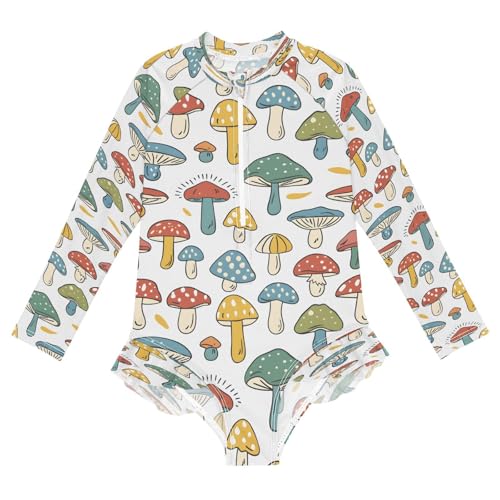 Colorful Mushroom 1 Girls Long Sleeve Swimsuits One Piece Zipper Bathing Suit UPF 50+ Rashguard Swimwear