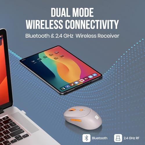 Image of Portronics Toad Neo Wireless Bluetooth Mouse with Dual Wireless Connectivity (BT + 2.4 GHz), Rechargeable Battery, Forward & Back Button, Multi-Device Pair, Upto 3200 Dpi Sensitivity(Beige)